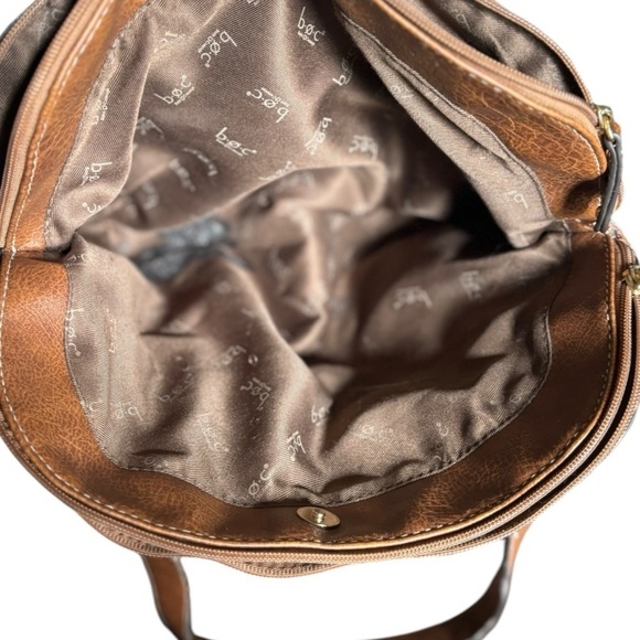 b.o.c. Tan & Brown Coated Canvas Shoulder Bag Medium Size 3 Section Handbag - Picture 14 of 16